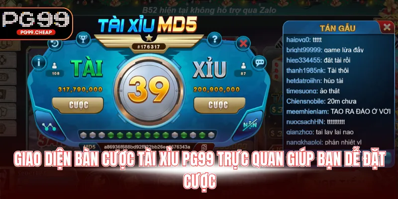 Giao diện bàn cược tài xỉu PG99 trực quan giúp bạn dễ đặt cược